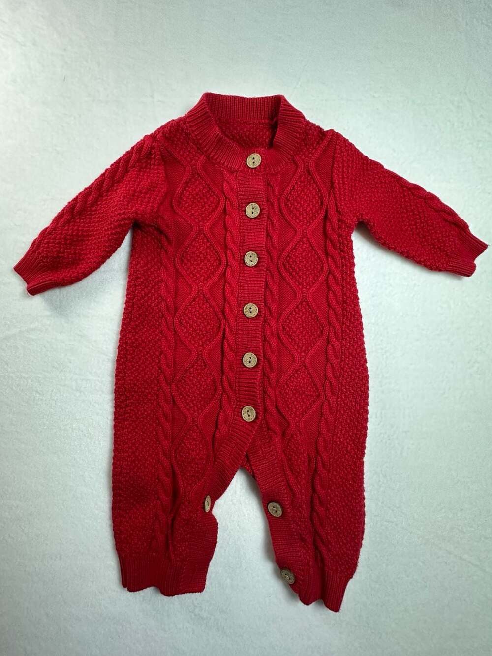 Red Cable Knit Baby Sweater Romper Jumpsuit